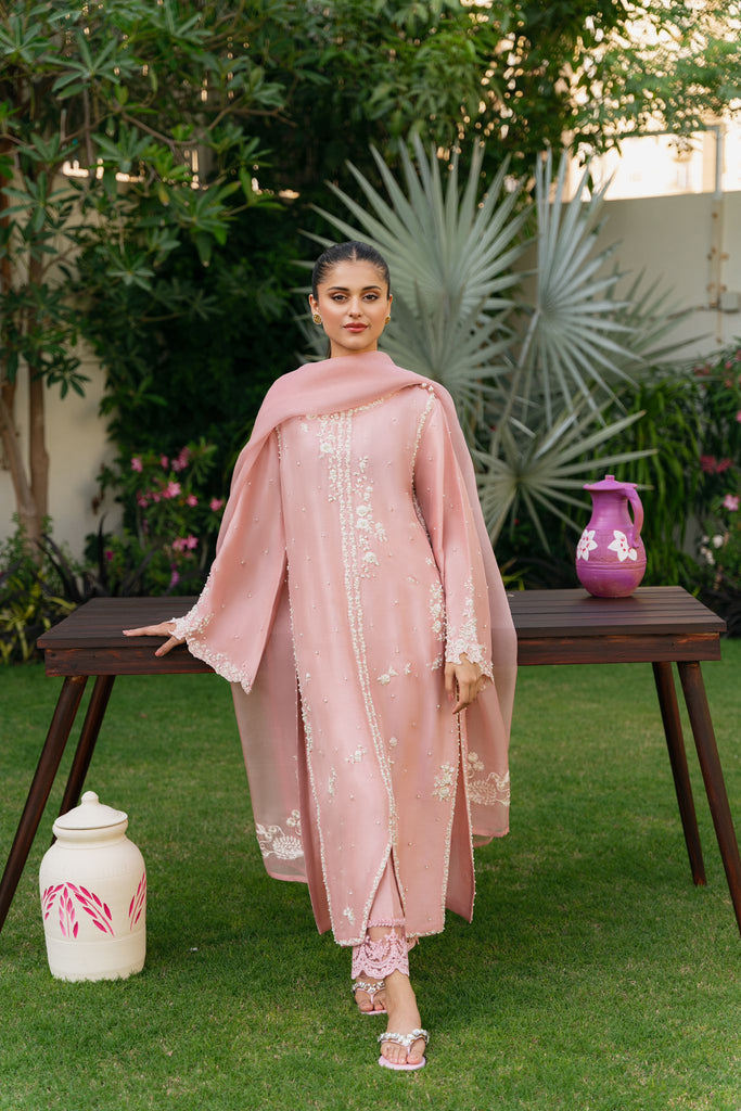 agha noor pink dress Saboor Aly ever so elegant in a blush pink hue. Pure Chiffon with offwhite Kashmiri tanka embroidery and pearl details