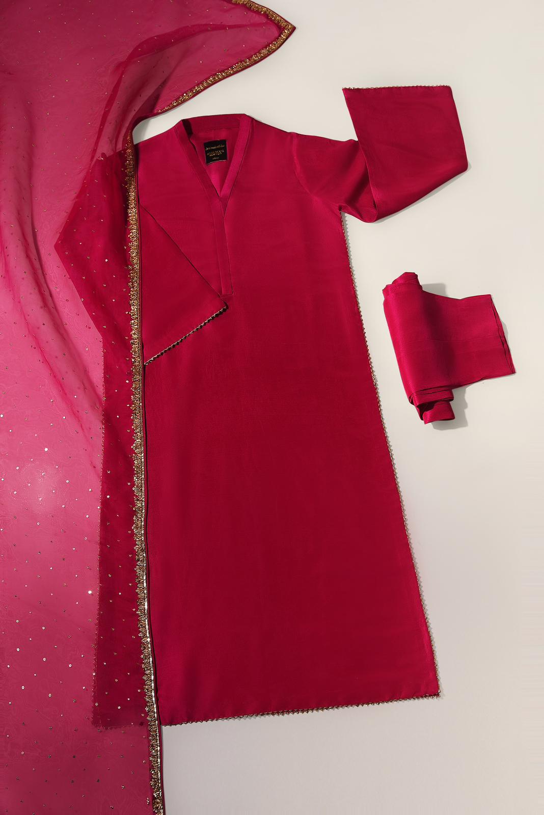 Hot pink pure raw silk set | Aghanoor Bridal Hot pink pure raw silk set | Aghanoor Bridal