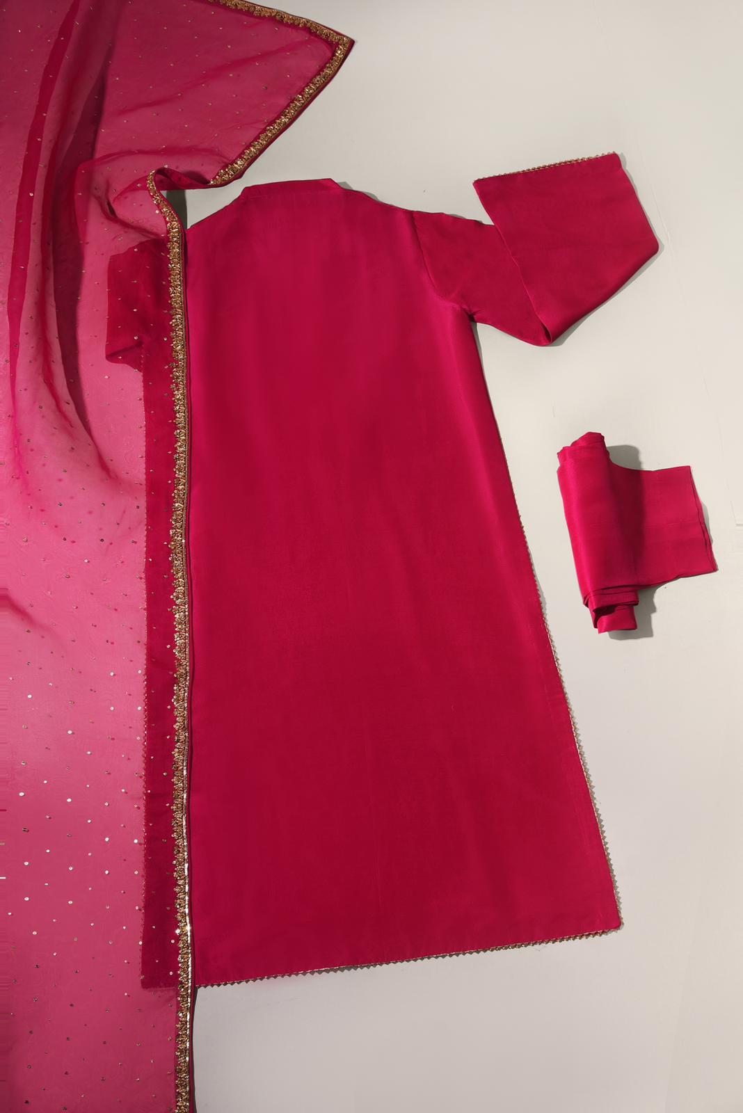 Dark Pink Raw Silk Dress Material