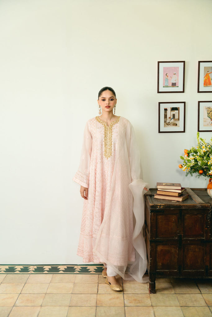 pink chikankari dress Peach Chikankari Dress DIMPLE DESIGN STUDIO