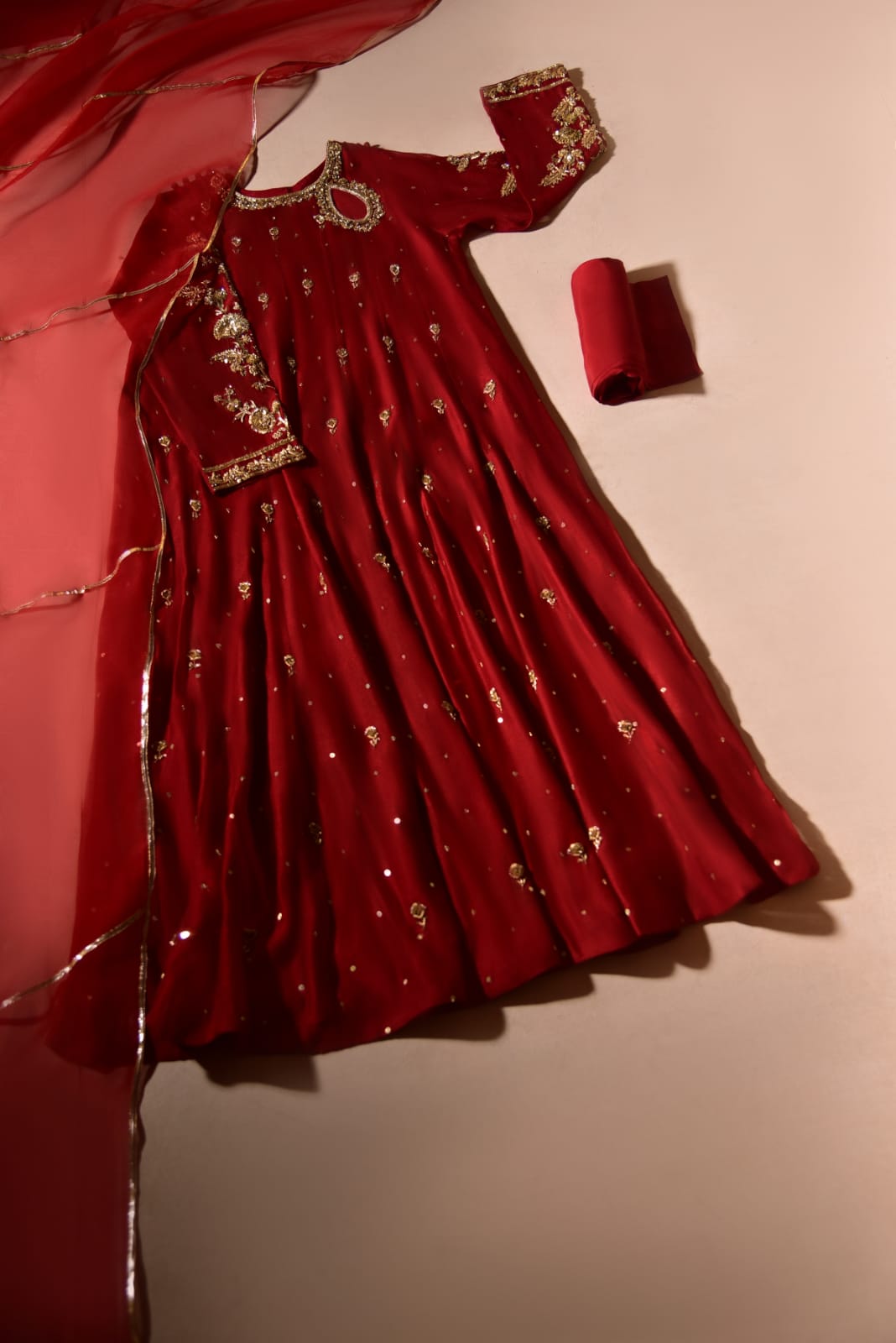 agha noor red dress 3 Piece