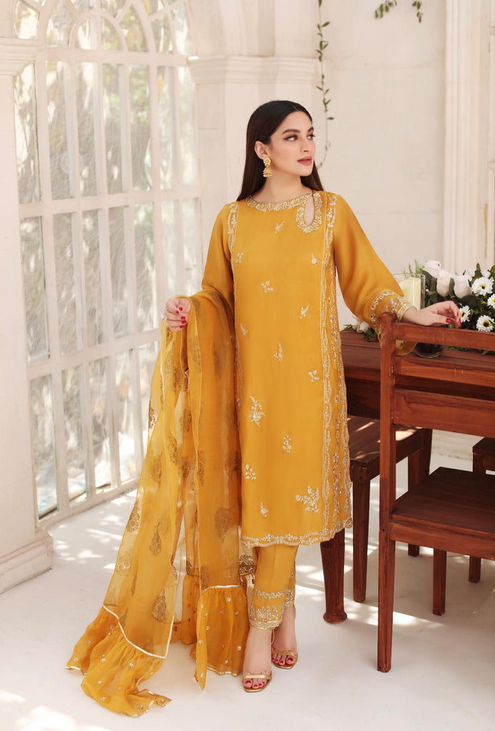 mustard yellow pakistani dress Buy Women Mustard Yellow Embroidered Silk Pakistani Suit Set - XKS25382 - Eid Pakistani Suits