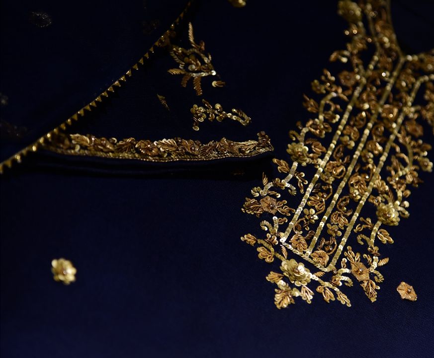 gold & silver paris dress Navy Blue Gold