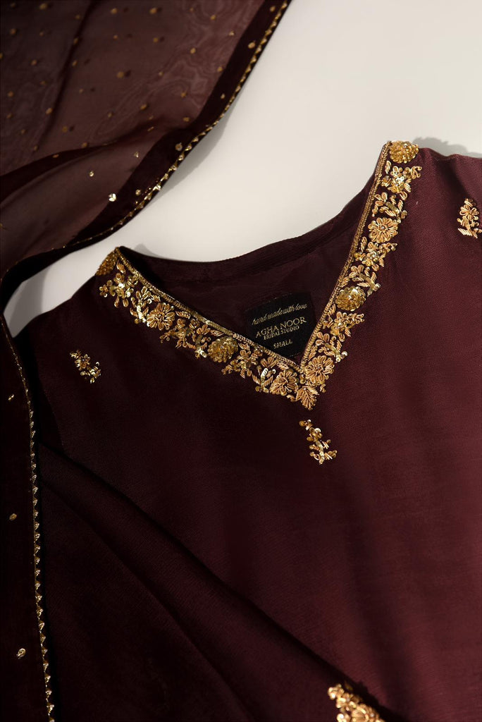Brown Cotton Net | Aghanoor Bridal