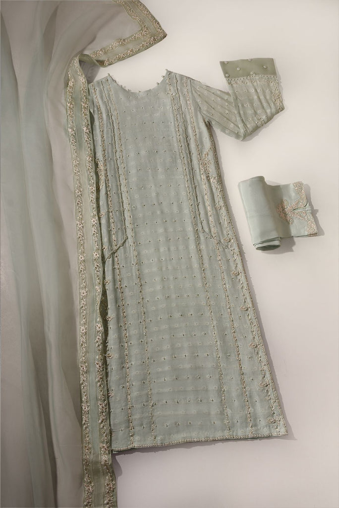 Areesha Embossed Ice Green | Aghanoor Bridal
