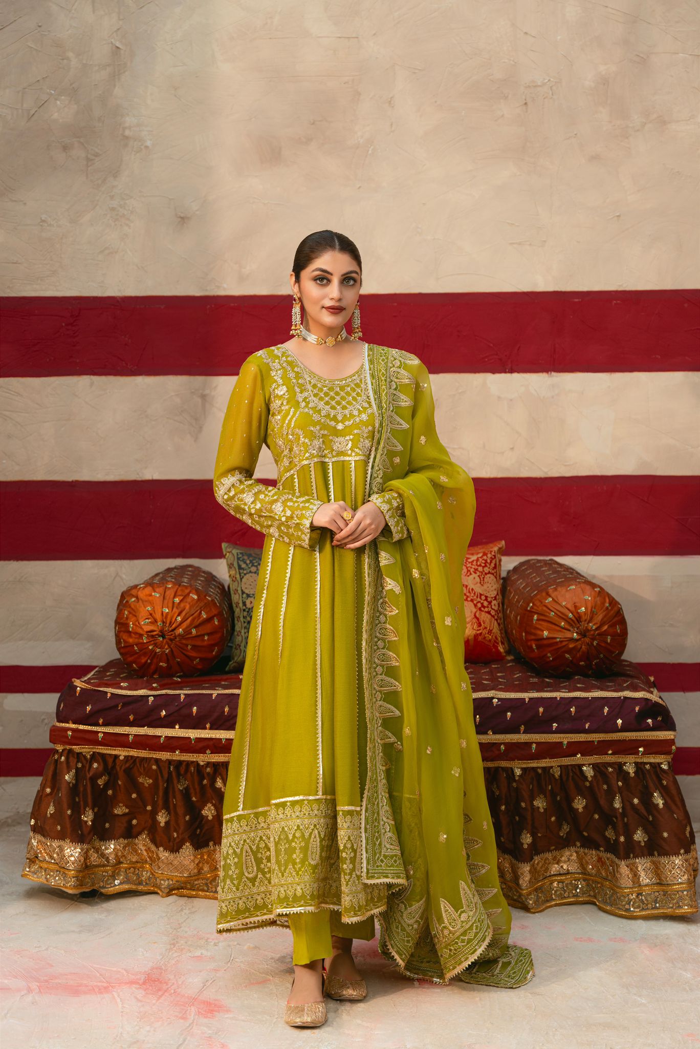 mehndi green color dress Pishwas fuchsia sequin mini dress