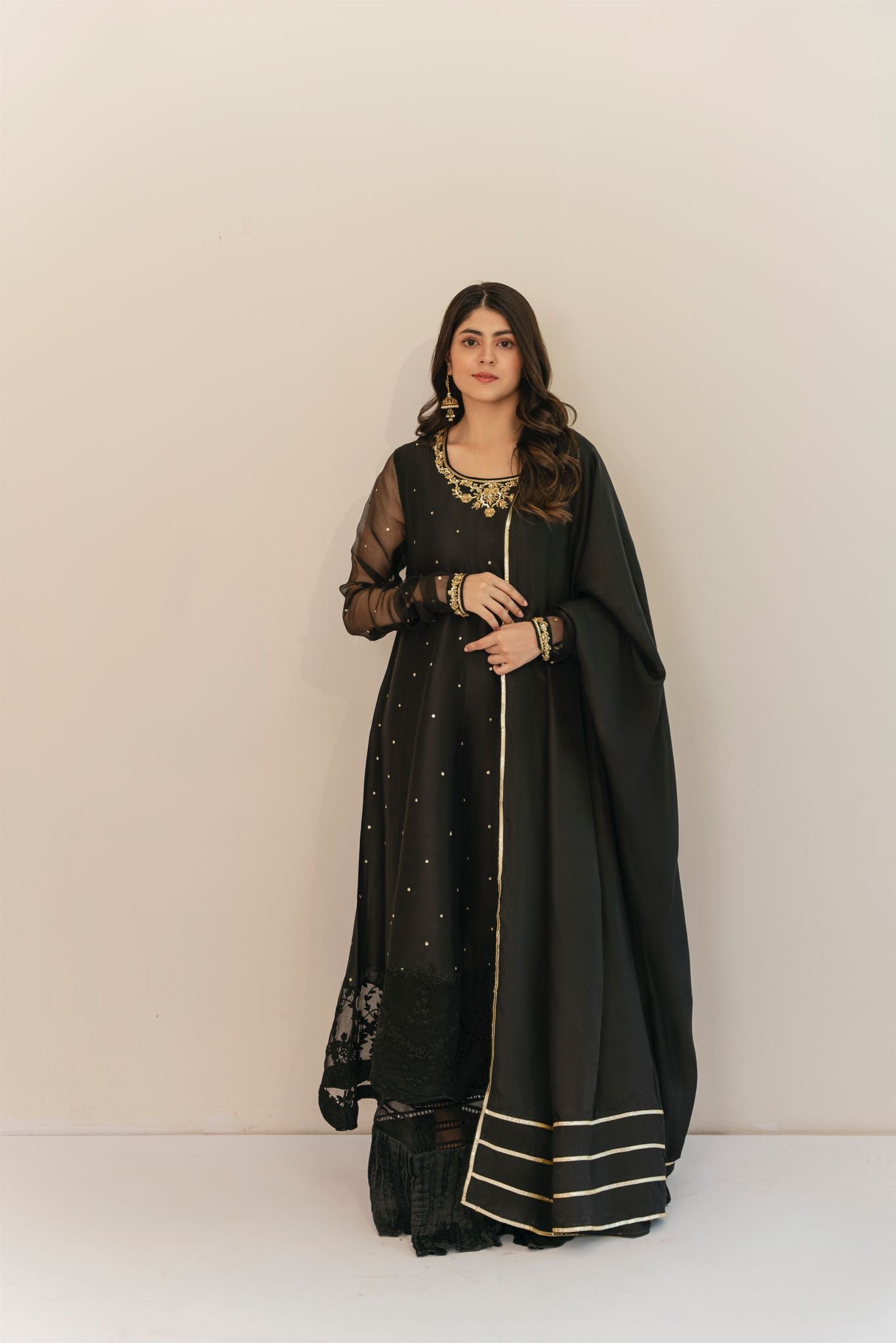 Black Silk Pishwas Aghanoor Bridal